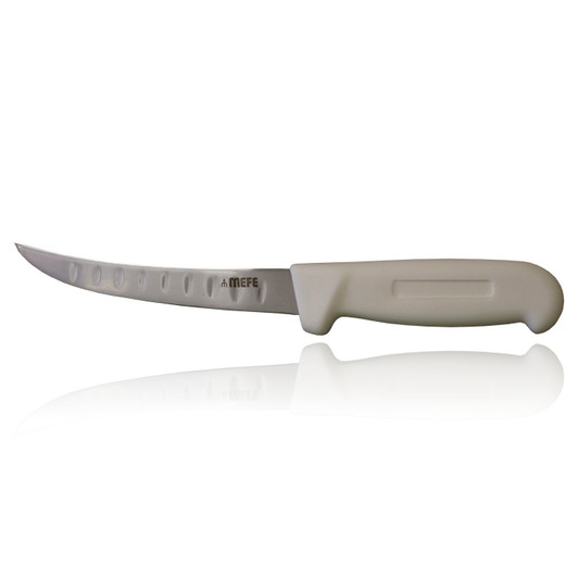 MEFE 6"/15cm Curved Boning Knife - White Fibrox Handle & Fluted Blade