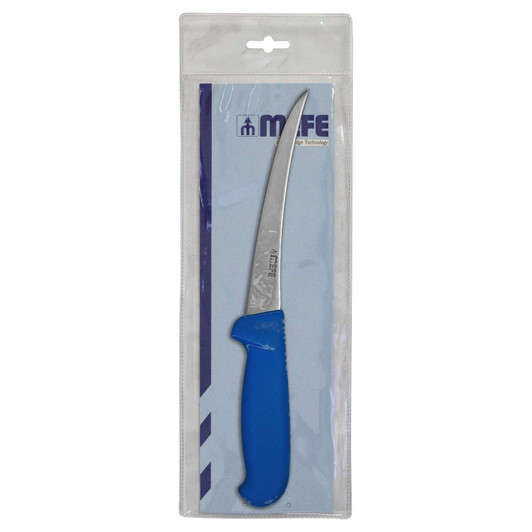 MEFE 6"/15cm Curved Boning Knife - Blue Fibrox Handle In Plastic Knife Bag