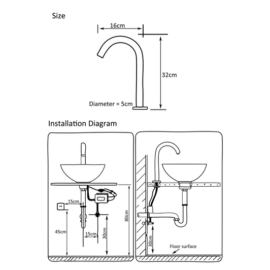 Sensor Tap - Hospital Spout 32cm - Deck Mounted - Matte Black