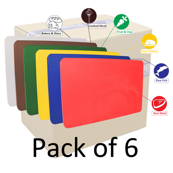 MEFE Pack of 6 Cutting Boards Colour Coded - Heavy Duty 20mm Thick