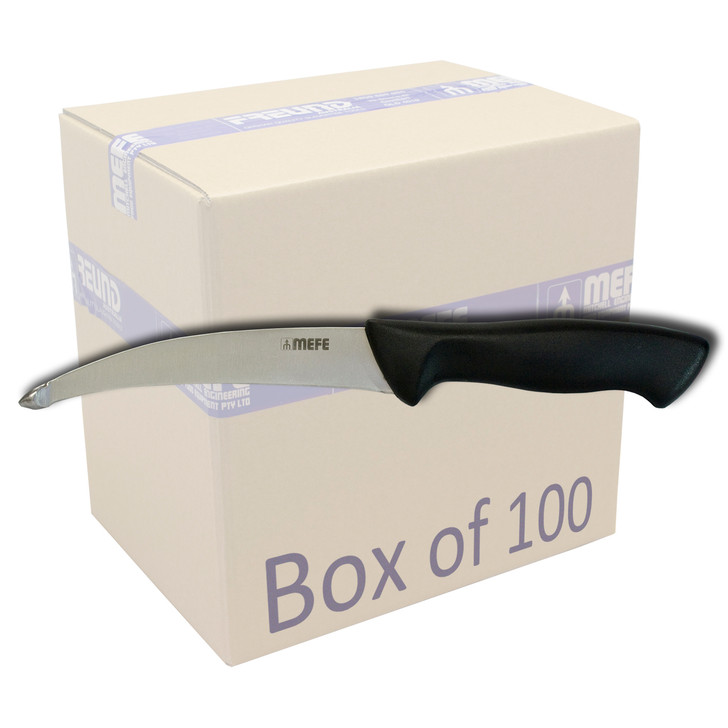 MEFE Box of 100 - 5.5"/14cm Tripe Offal / Skinning Knife - Stub Point Reverse Blade & Black Handle