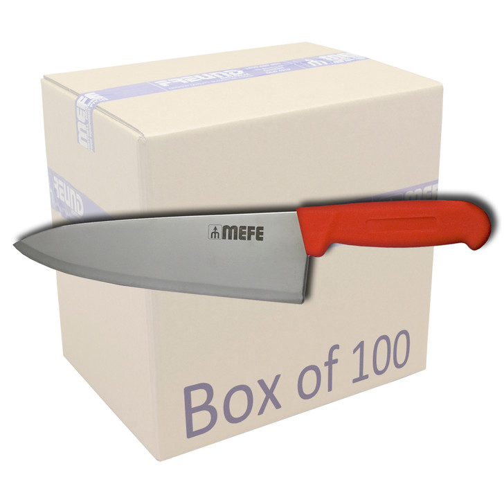 MEFE Box of 100 - 8"/20cm Chef's Kitchen Knife - Red PP Handle