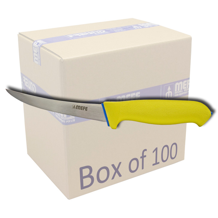 MEFE Box of 100 - 5"/13cm Curved Boning Knife - Yellow Soft Grip Handle