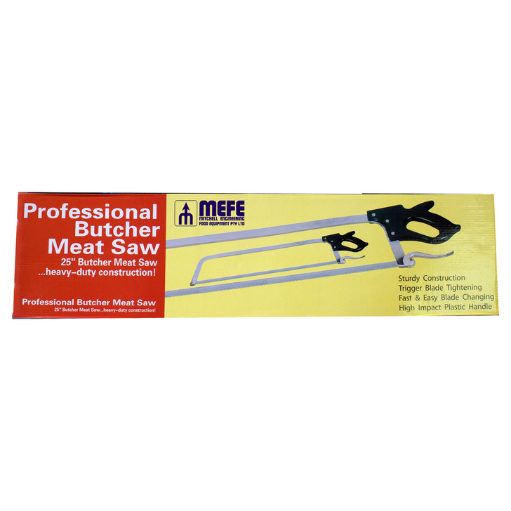 Handsaw, Butcher Bone & Meat Saw 25" (635mm) Cam Lock - Stainless Steel Frame with Needle Tip Blade for Bone & SS Blade for Softer Meats