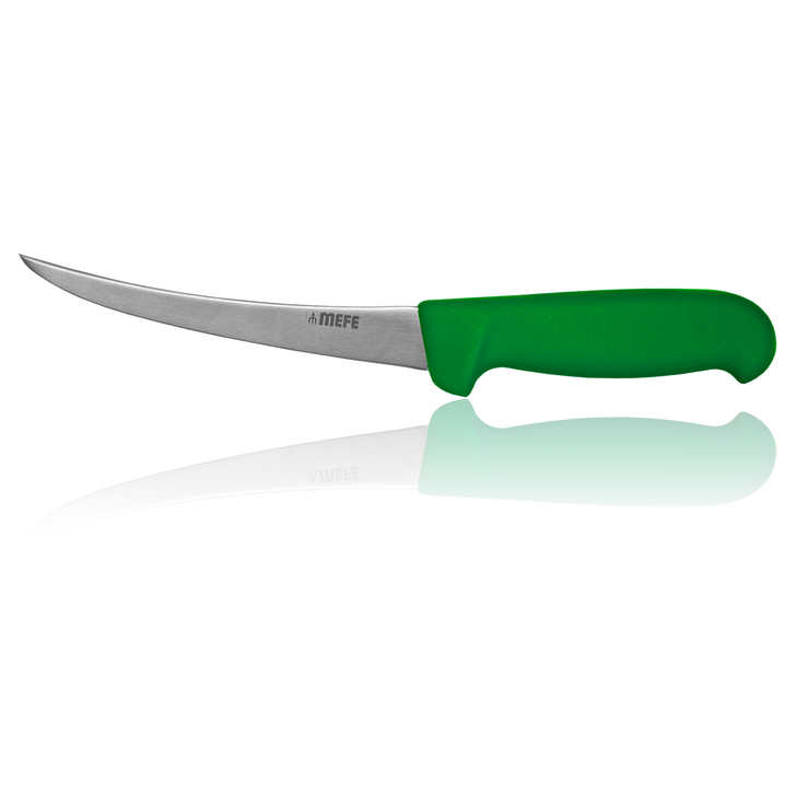 MEFE 6"/15cm Curved Boning Knife - Green Fibrox Handle