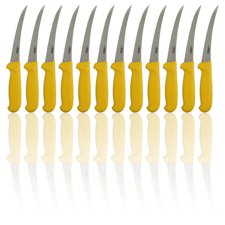 MEFE Box of 12 - 6"/15cm Curved Boning Knife - Yellow Fibrox Handle