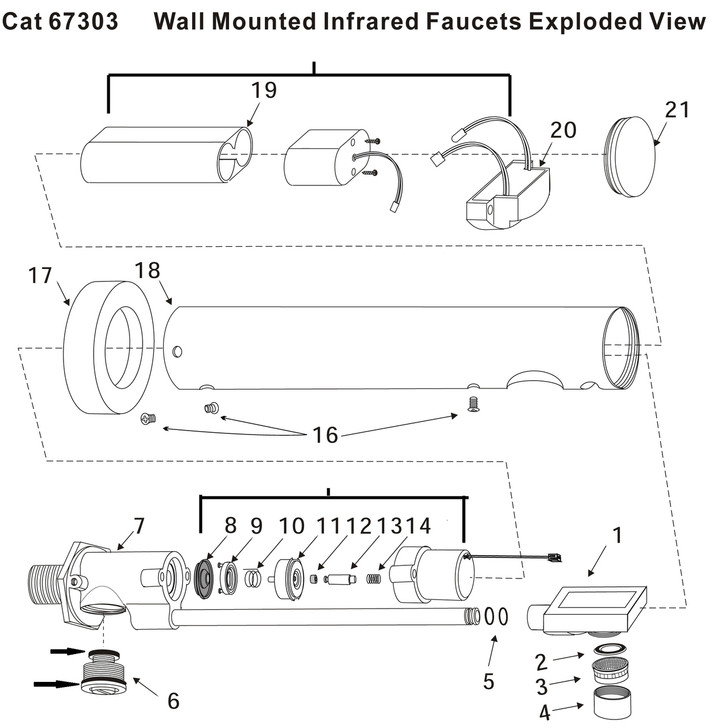 All-in-one - Wall Mounted  Stainless Steel (Gun Metal Grey) - Tech Drawing