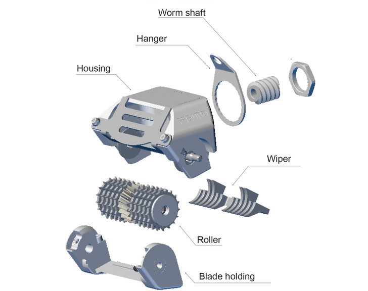 Freund Skinner Head Stainless Steel Clog Free Cleanout Comb Exploded view