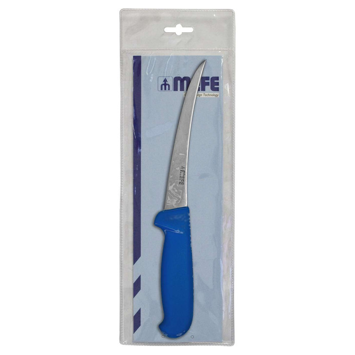 MEFE 6"/15cm Curved Boning Knife - Blue Fibrox Handle In Plastic Knife Bag