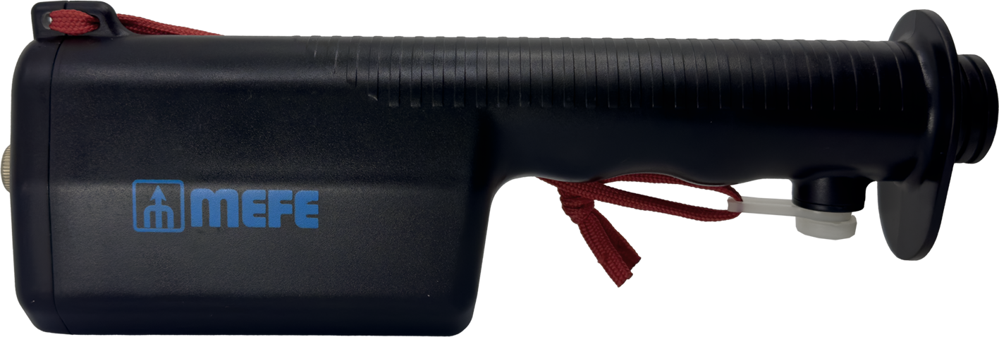 "This is a black battery-operated cattle prodder handle from MEFE. It features the distinctive blue MEFE logo on its surface, and a vibrant red hand strap for easy handling. The battery-powered design provides convenient and efficient use. Feel free to reach out if you need any more details or assistance!