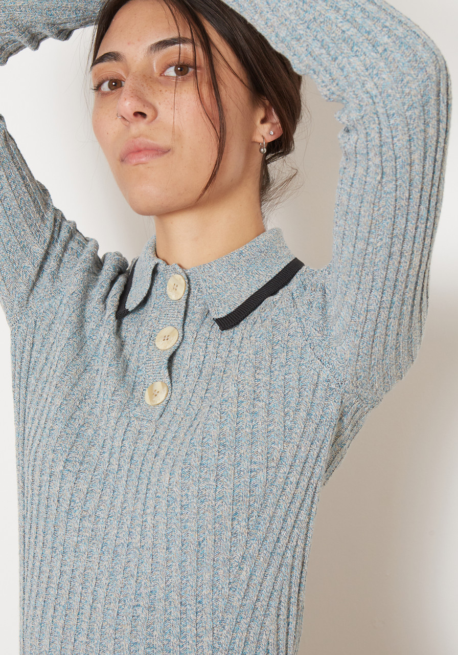 Ganni Linen Knit Polo - Bachelor Blue 