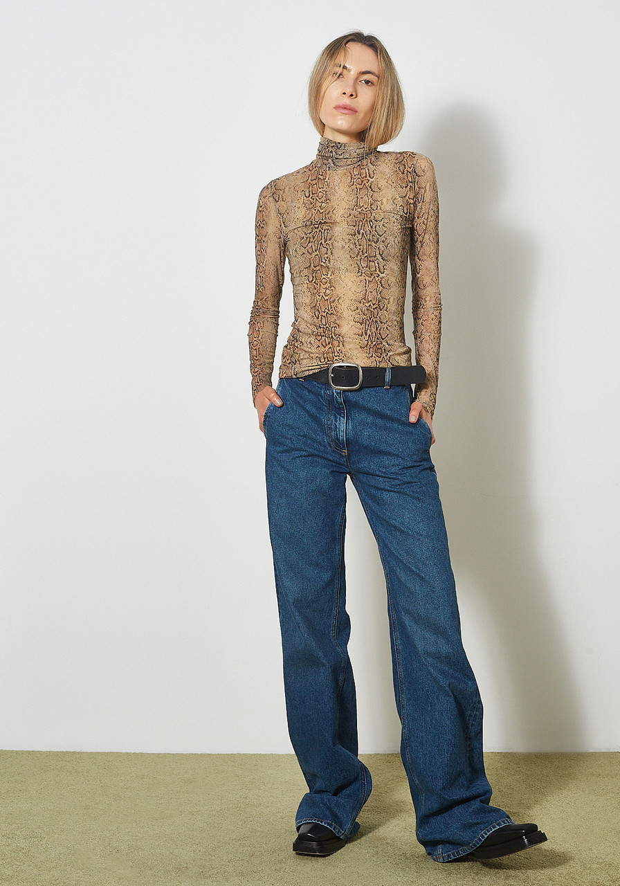 Ganni Printed Mesh Long Sleeve Fitted Rollneck - Snake Starfish