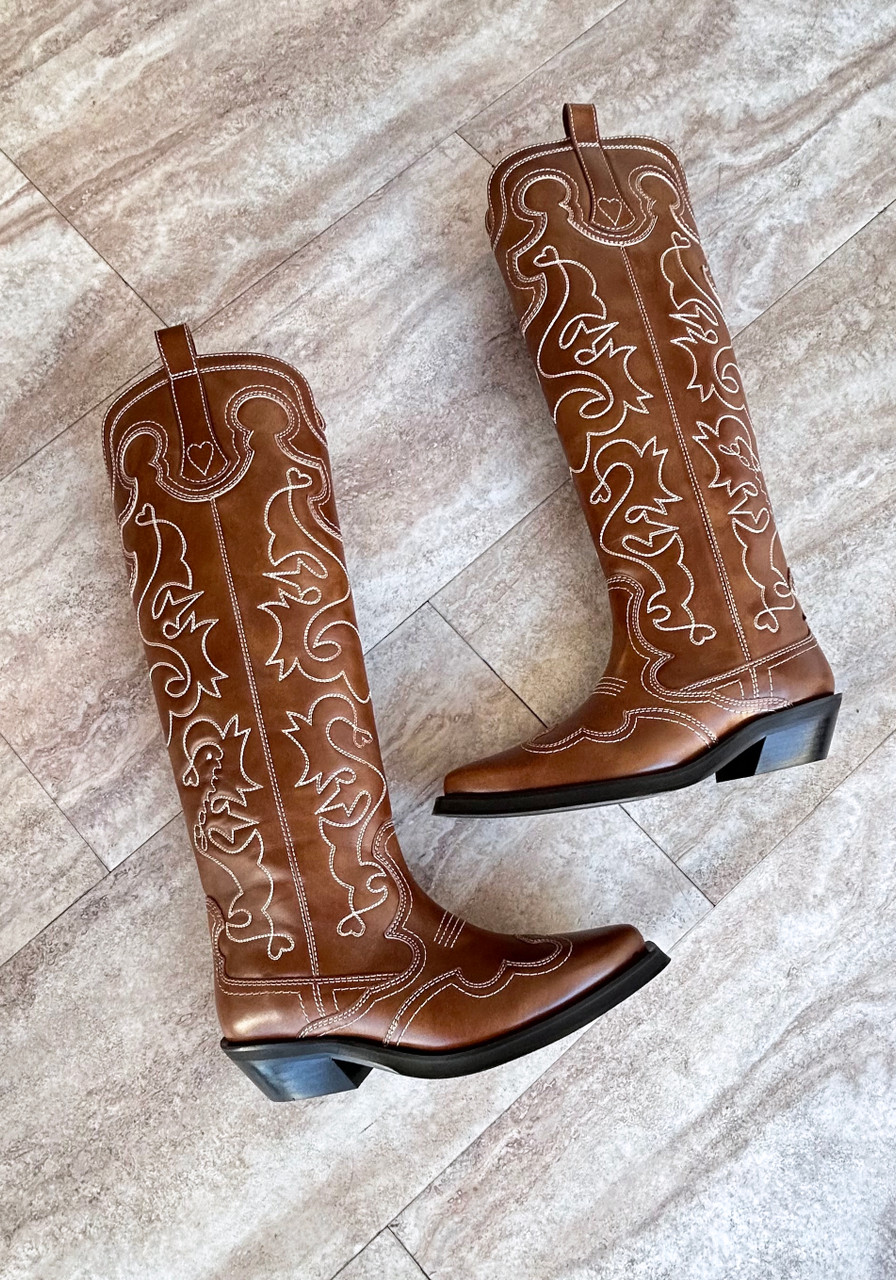 regeren Bespreken Caius Ganni Knee-High Embroidered Western Boot- Tigers Eye - LE POINT