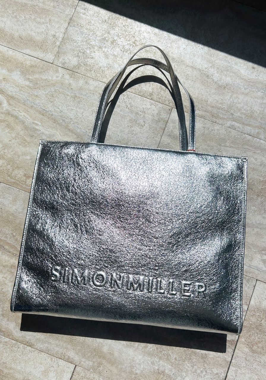Leather Metallic Handbag, Silver