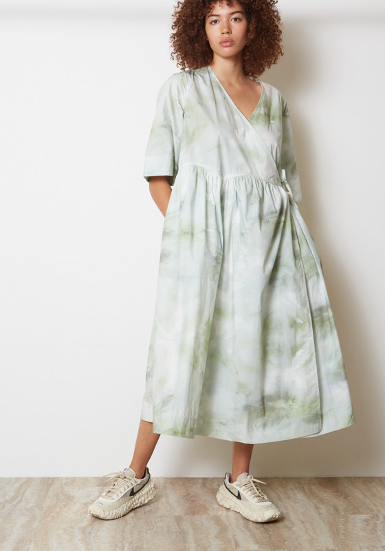 Ganni Printed Cotton Poplin Dress- Kelly Green Watercolor - LE POINT
