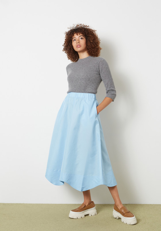 Ganni Tafetta Wavy Midi Skirt- Airy Blue - LE POINT