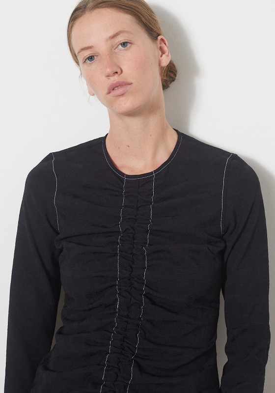 Ganni Stretch Jacquard Ruched Blouse - Black - LE POINT 