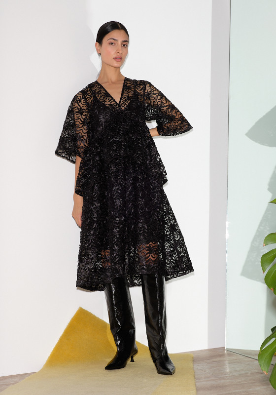 Ganni Ribbon Tulle Flounce Midi Dress - Black - LE POINT 