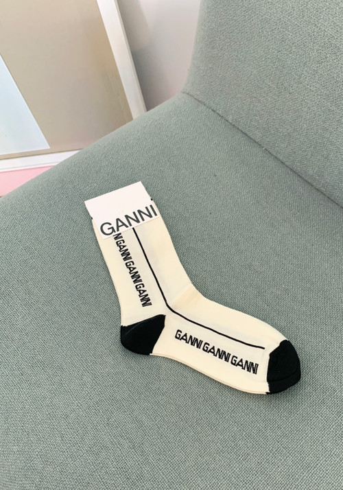 Ganni Merino Wool Logo Socks- Egret - LE POINT