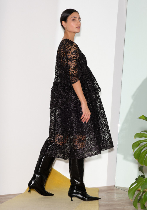 Ganni Ribbon Tulle Flounce Midi Dress - Black - LE POINT Ganni Ribbon Tulle Flounce Midi Dress - Black - LE POINT