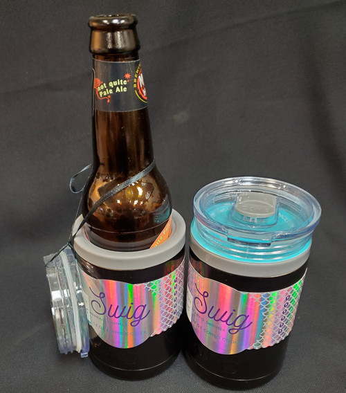 Swig 12oz combo Can be used to keep a bottle cold for up to 12 hours or hot for up to 9 hours. This can also be used to do the same with cans or just used as a cup and has a lid!