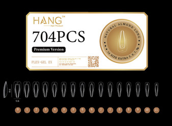 HANG Gel -X Tips Premium Version - Almond Long 704pcs / 12 Sizes + FREE 1 Extend Gel Base 0.5oz
