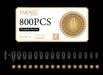 HANG Gel -X Tips Premium Version - Square Medium 800pcs / 12 Sizes + FREE 1 Extend Gel Base 0.5oz