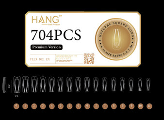 HANG Gel -X Tips Premium Version - Square Long 704pcs / 12 Sizes + FREE 1 Extend Gel Base 0.5oz