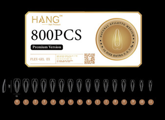 HANG Gel -X Tips Premium Version - Stiletto Medium 800pcs / 12 Sizes + FREE 1 Extend Gel Base 0.5oz
