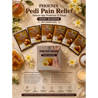 Phoenix Pedi Pain Relief With Epsom Salt 12 Step - 5pcs (Random Mix Scents) - NEW VERSION - Free Massage Candle + Pedi Kit & Liner
