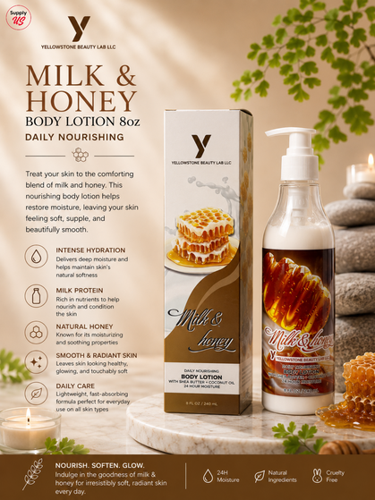 Yellowstone Body Lotion 8oz - Milk & Honey - Free Gift Box