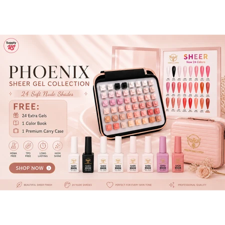 Phoenix Sheer Gel Collection 24 Colors - Free Extra 24 Gels + 1 Color Book + Vali - FREE Mica Holder Rack - LIMITED TIME ONLY