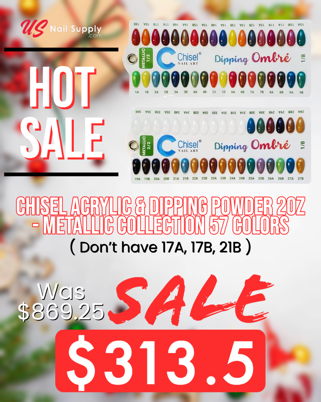 Chisel Acrylic & Dipping Powder 2oz Metallic Collection 57 Colors