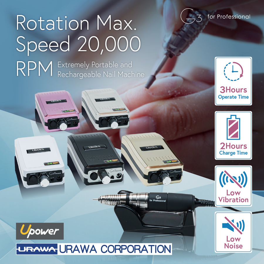 URAWA - PROFESSIONAL PORTABLE NAIL DRILL G3 SERIES - BLACK - US