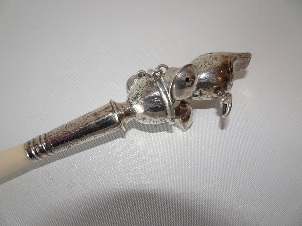 Antique Sterling Silver & Ivory Baby Rattle by Peter & Ann William Bateman