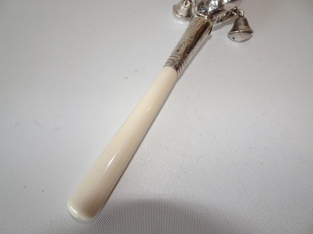 Antique Sterling Silver & Ivory Baby Rattle by Peter & Ann William Bateman