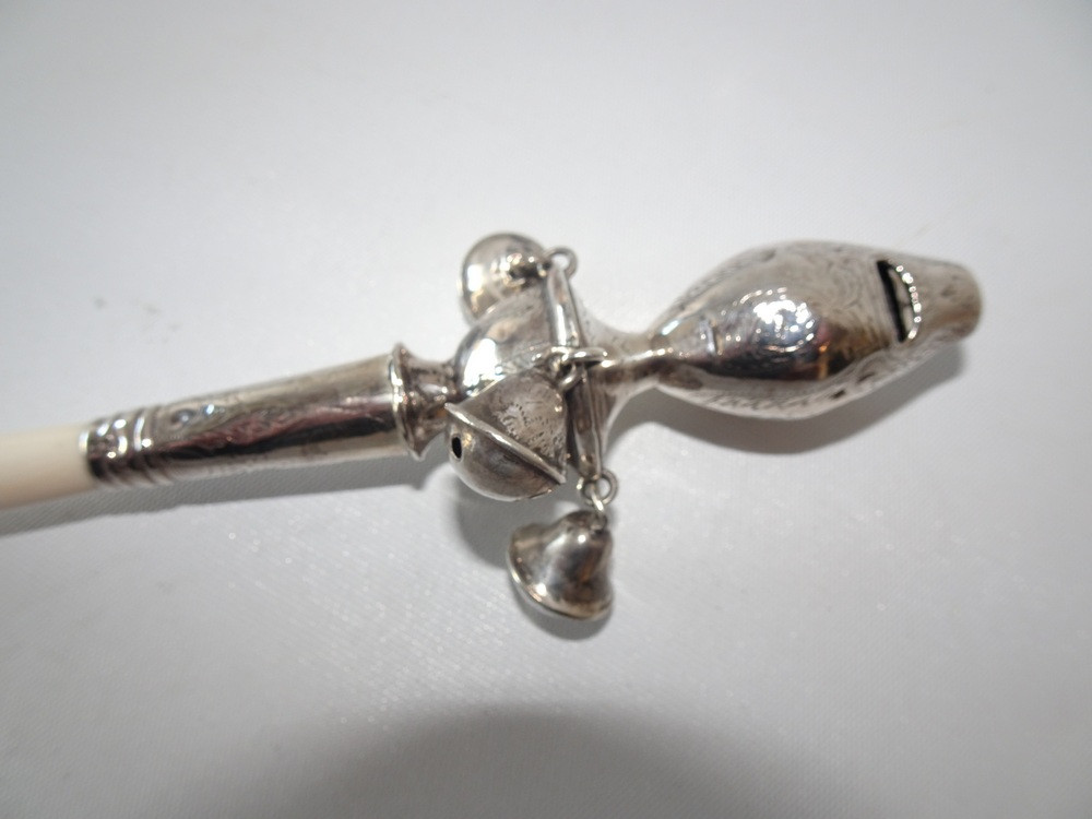 Antique Sterling Silver & Ivory Baby Rattle by Peter & Ann William Bateman