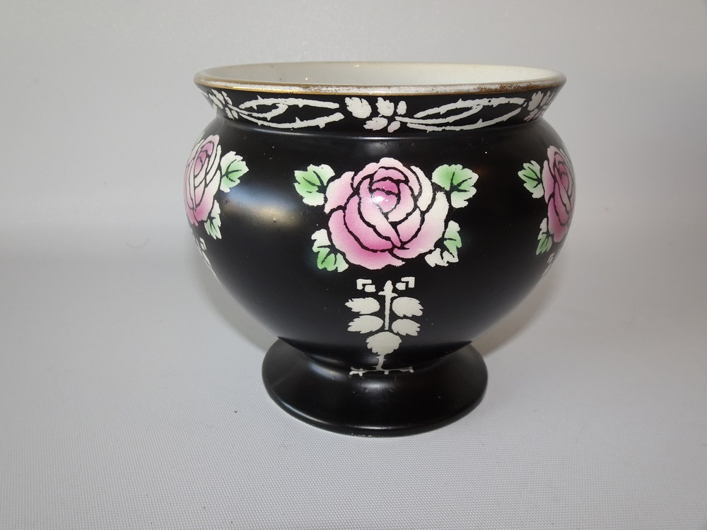 Shelley China Black Vase Roself Pattern