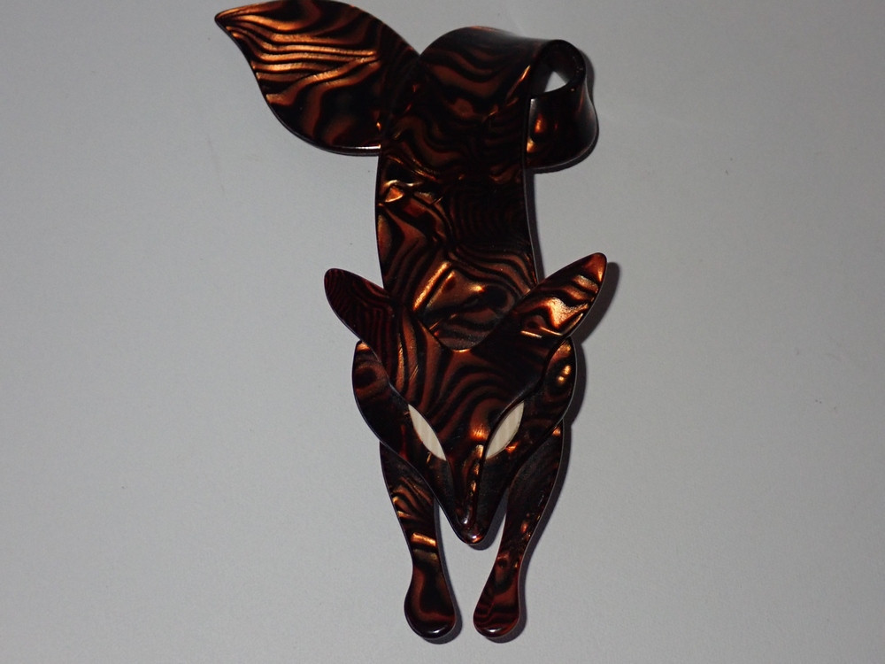 Vintage Lea Stein Paris Red Swirl Fox Brooch – French Cellulose