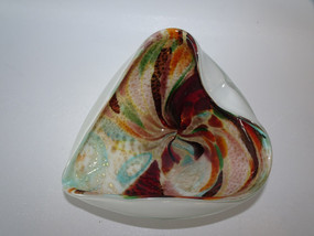 Murano white glass tutti-frutti bowl with indents to rim, circa 1960s in beautiful and unusual colour shades and shape.