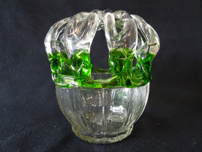 Victorian hand blown Kralik Brides Bank glass vase with applied green and clear glass decoration