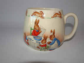 Royal Doulton Bunnykins mug featuring family breakfast scene by Barbara Vernon