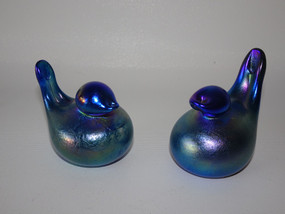 Vintage pair of blue iridescent handblown glass birds