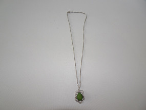 Vintage 14K gold plated fancy jade pendant and chain.