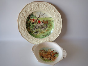 Vintage Hunting Scene Plate and Dish Set – Crown Ducal, Royal Winton