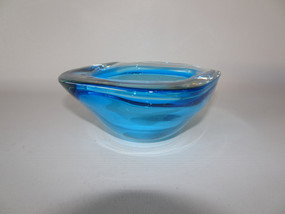 Vintage 1960s Murano blue glass square bowl, hand blown Italian art glass, 12x5cm with tiny flea nick