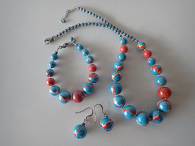 Ava blue handcrafted Murano glass necklace, bracelet and earrings set