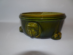 Rare 19th Century Bretby Green Planter with Face Masks & Claw Feet
