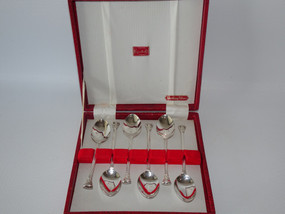 Australian Rodd sterling silver Corinthian demitasse spoons in original red case, set of six