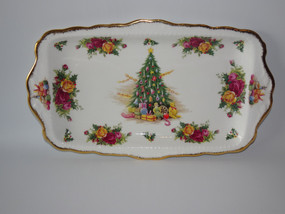 Royal Albert Old Country Roses Christmas Magic sandwich tray with Christmas tree design